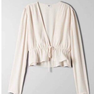 Aritzia Sunday Best Cropped Tie-Front Blouse in Sweet Cream, size M